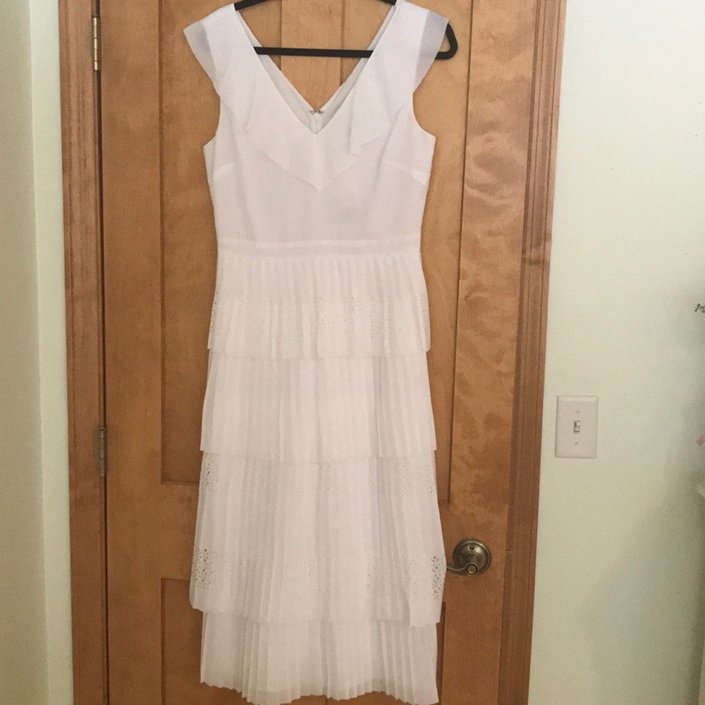 White tiered midi dress